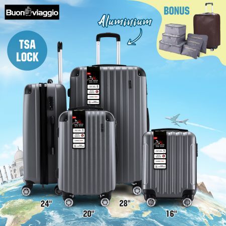 Luggage Travel Suitcase Set 4 Piece Carry On Traveller Checked Bag Hard Shell Lightweight Trolley TSA Lock Expandable Grey