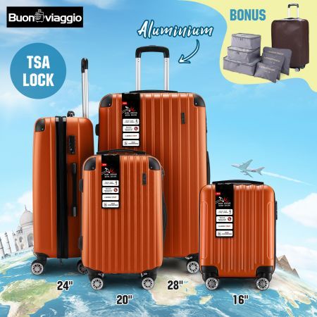 Luggage Suitcase Set 4 Piece Carry On Traveller Checked Bag Hard Shell Lightweight Rolling Trolley TSA Lock Orange