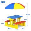 Kids Table and Chairs Toddler Childrens Picnic Activity Desk Outdoor Play Bench Set Furniture Portable Plastic with Umbrella