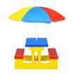 Kids Table and Chairs Toddler Childrens Picnic Activity Desk Outdoor Play Bench Set Furniture Portable Plastic with Umbrella