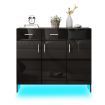 Wooden Shoe Storage Cabinet Rack Organiser Shelf Drawer Black High Gloss with Doors RGB Light