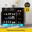 Wooden Shoe Storage Cabinet Rack Organiser Shelf Drawer Black High Gloss with Doors RGB Light