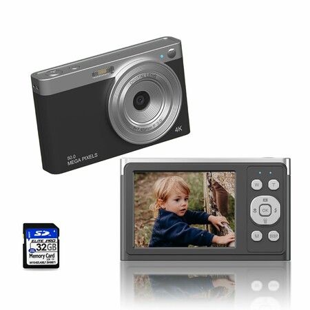 Digital Camera,Ordine 4K Kids Camera with 32GB SD Card Autofocus,50MP Compact Video Camera 16X Digital Zoom Vlogging Camera for Kids Students Teens (Black)