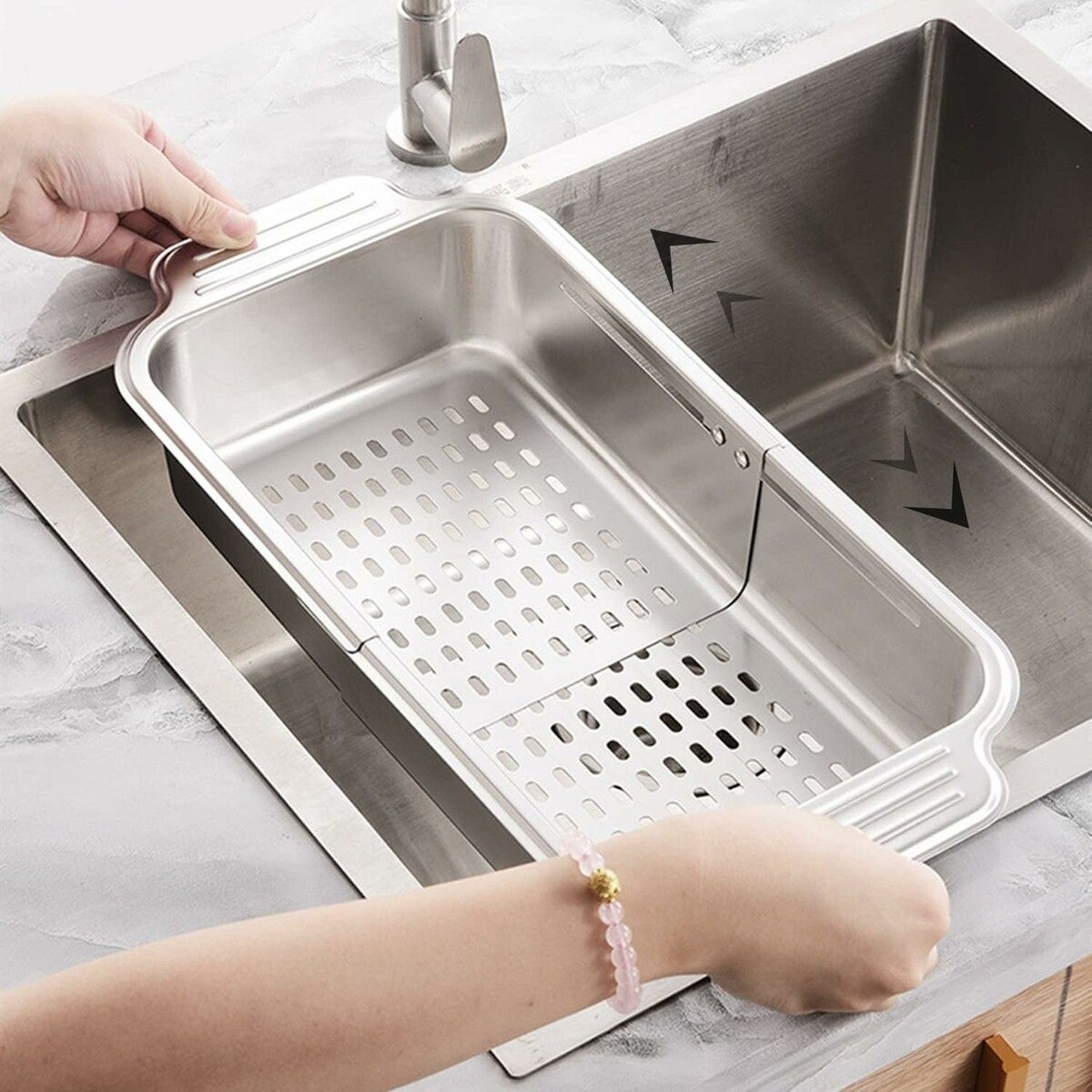 Kitchen Supply Over The Sink Stainless Steel Retractable Kitchen Sink Basket 44 x 21 cm