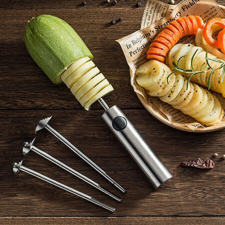 Veggie Core Drill Stainless Steel Vegetable Spiral Cutter Spiralizer Set of 4 for Coring (Veggie Core)