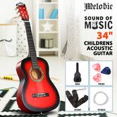 Melodic 34inch Kids Acoustic Guitar 6 Strings Tuner Cutaway Wooden Kids Gift Red