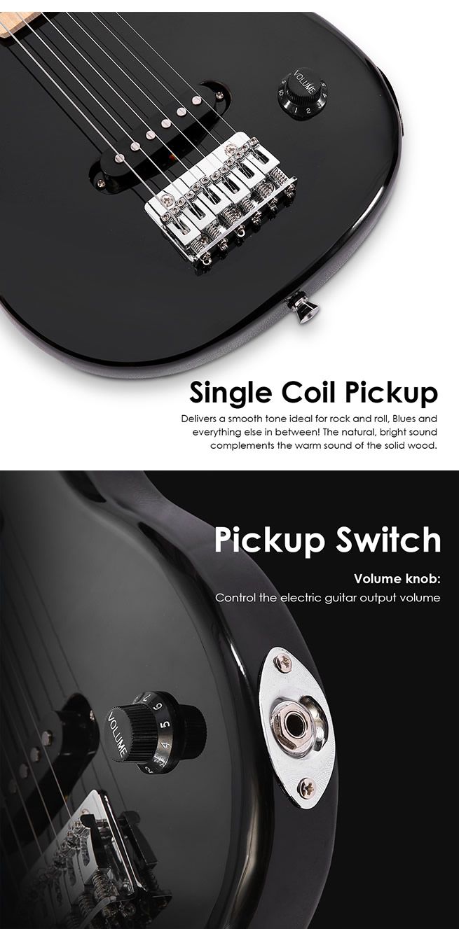 Melodic 30 Inch Children Kids Electric Musical Instrument Guitar w/ 5W Amp Picks Gig Bag Black