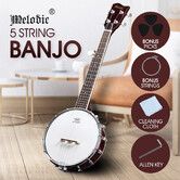 Melodic 5 String Banjo Beginner Banjo Music Instrument w/ String Picks 20 Frets 12 Brackets