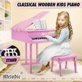 30 Key Piano Children Kids Grand Piano Wood Toy w/ Bench Music Stand-Pink Melodic