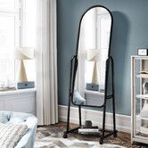 Full Length Mirror with Wheels Body Standing Hanging Floor Swivel Tilting Wall Mounted Arch Dressing Makeup Bedroom Hallway Storage Rack Black