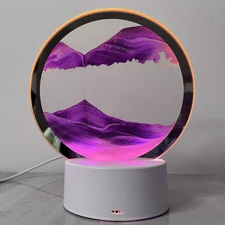 Moving Sand Art Picture Round Glass 3D Deep Sea Sandscape in Motion Display Flowing Sand Frame,Children's Large Desktop Art Toys,Home & Office Desktop Decorations(Purple,Button-Crotrol)