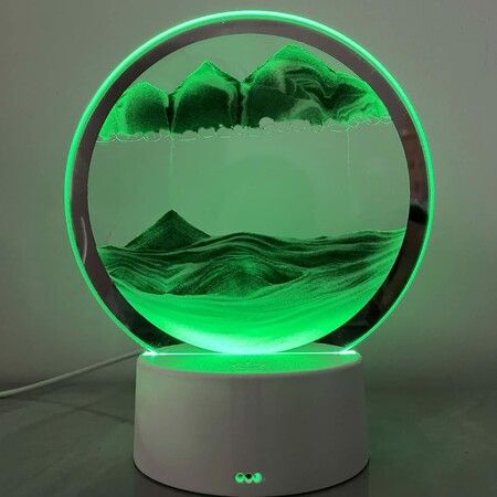 Moving Sand Art Picture Round Glass 3D Deep Sea Sandscape in Motion Display Flowing Sand Frame,Children's Large Desktop Art Toys,Home & Office Desktop Decorations(Green,Button-Crotrol)