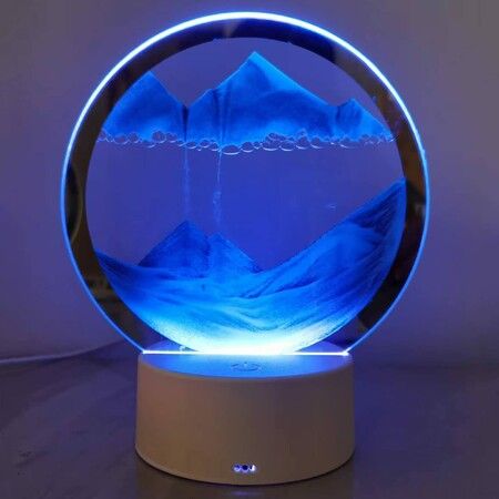 Moving Sand Art Picture Round Glass 3D Deep Sea Sandscape in Motion Display Flowing Sand Frame,Children's Large Desktop Art Toys,Home & Office Desktop Decorations(Blue,Button-Crotrol)