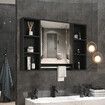 Bathroom Mirror Cabinet Storage Medicine Shelves Shaving Wall Cupboard Organiser Floating Vanity With Door Black