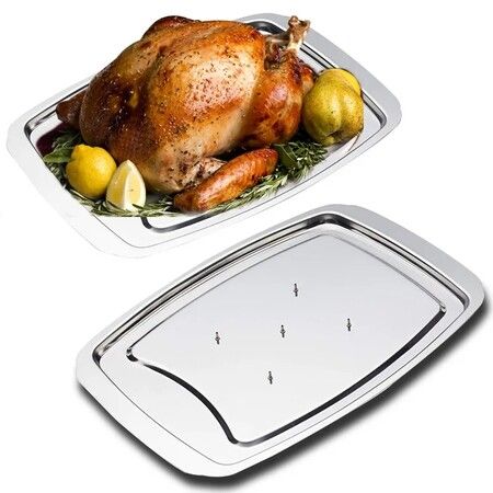 Stainless Steel Turkey Baking Basin Roast, Chicken Rack Roast Barbecue Rack Barbecue Tray