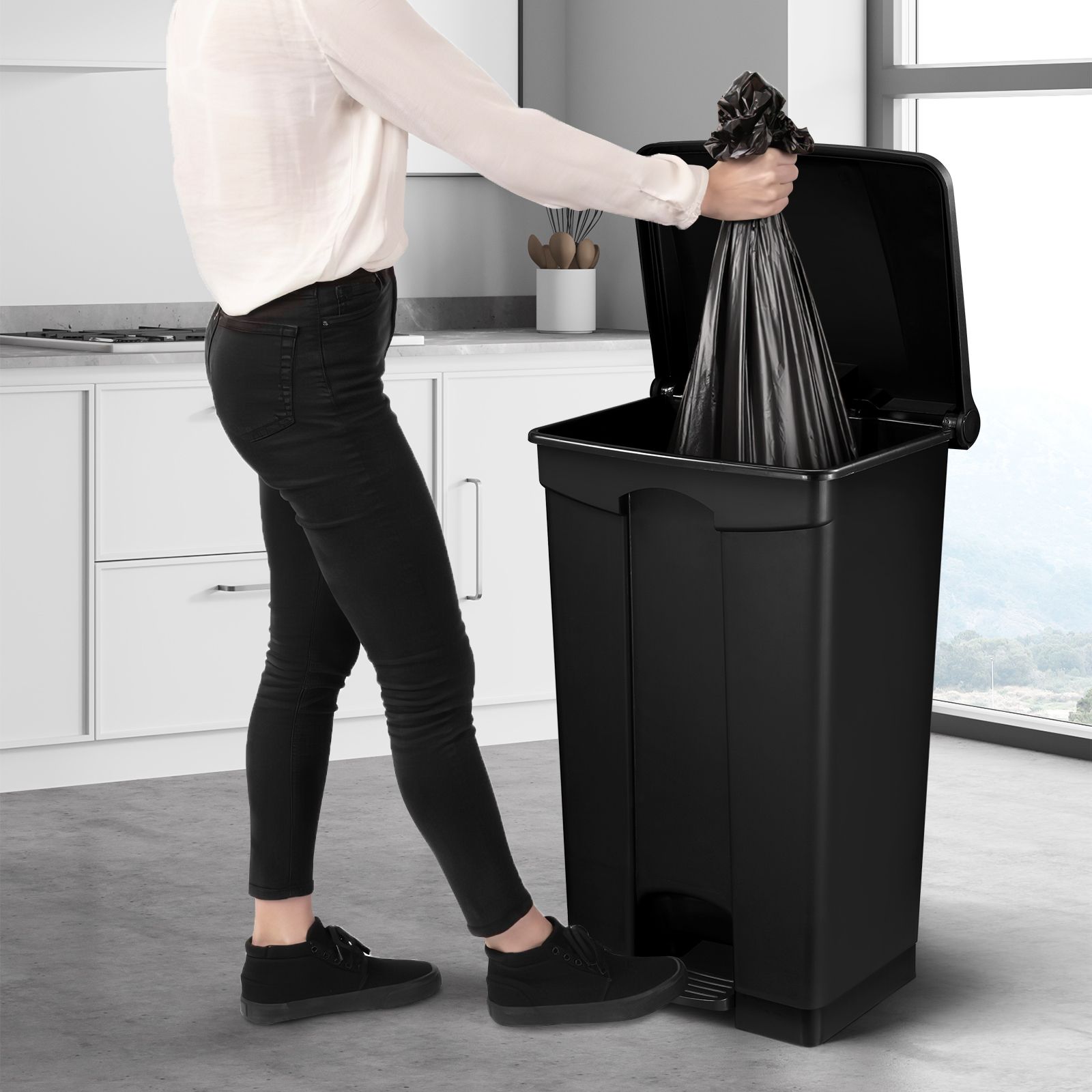 68L Rubbish Bin Kitchen Compost Dustbin Garbage Trash Waste Recycling Can Pedal Garden Home Office Large Plastic Black