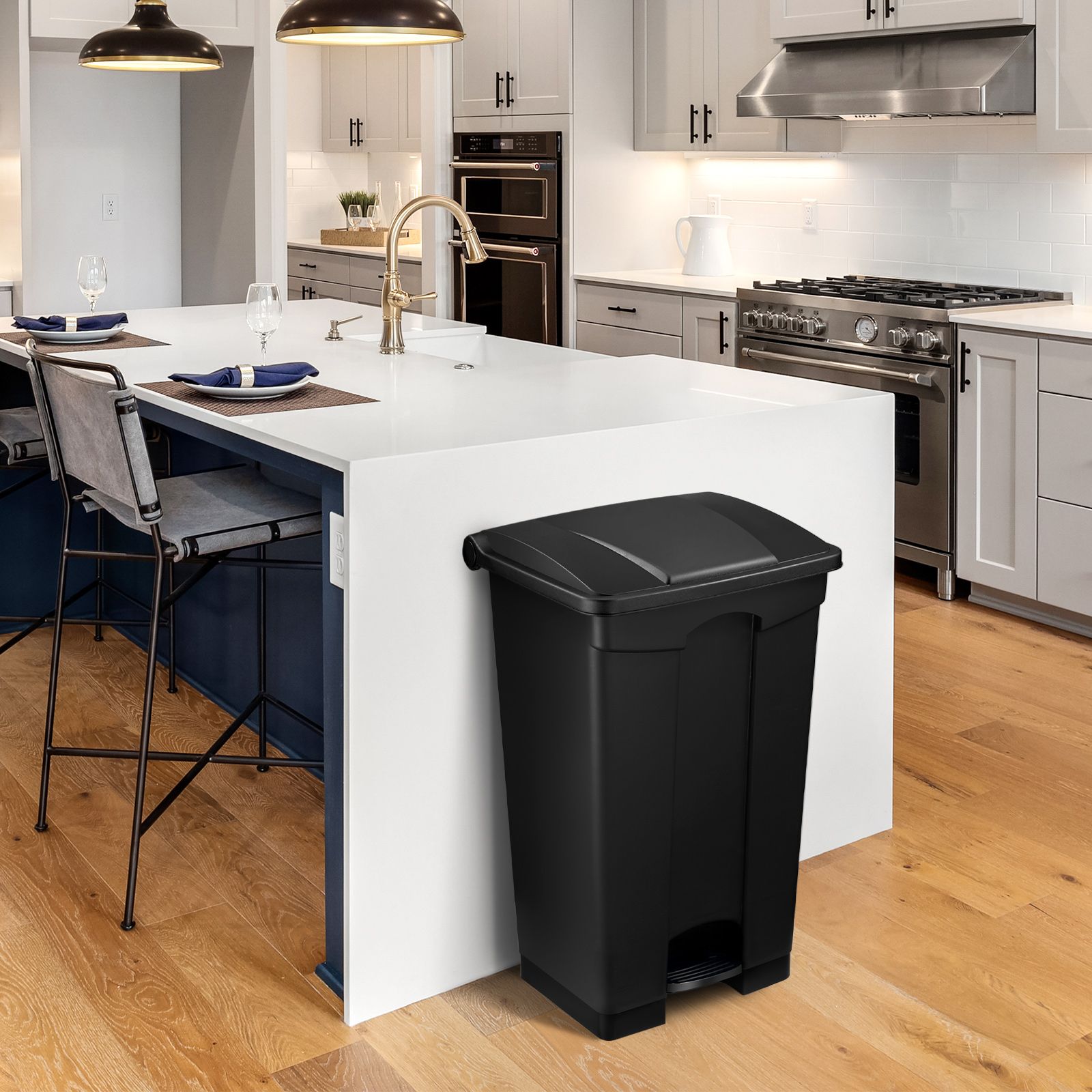 68L Rubbish Bin Kitchen Compost Dustbin Garbage Trash Waste Recycling Can Pedal Garden Home Office Large Plastic Black