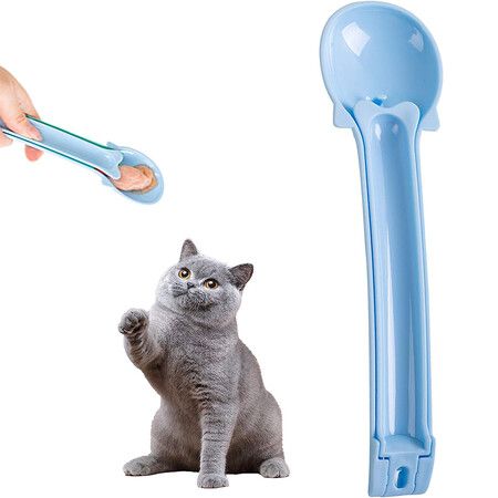 Cat Scoop with Squeeze Strap, Multi-Functional Cat Food Scoop, Wet Food Scoop, Cat Bar Shoveler (Blue)