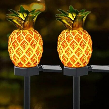 Garden Decor Solar Stake Lights - 2 Pack Outdoor Pineapple Waterproof Lights Pathway Yard Lawn Walkway Decoration