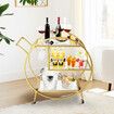 Bar Cart Wine Rack Drinks Bar Trolley Glass Holder Gold Cart Serving Glass Shelves Metal Frame Mobile Wheels Round