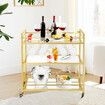 Bar Cart Wine Rack Drinks Trolley Glass Holder Gold Bottle Storage Liquor Shelf Serving With Wheels Party Kitchen