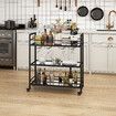 Bar Cart Wine Rack Drinks Trolley Glass Holder Bottle Storage Liquor Shelf Serving With Wheels Party Kitchen Black