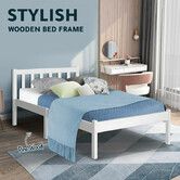 Bed Frame Wooden Mattress Base Single Size Solid Timber Pine Wood White Bedroom Furniture