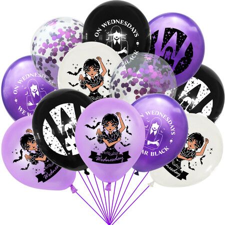 12pcs Wednesday Addams Children's Birthday Party  Decoration Banner Tableware BalloonParty Site Layout halloween party