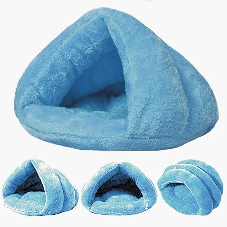 Pet Tent Cave Bed for Small Medium Puppies Kitty Dogs Cats Pets Sleeping Bag Thick Fleece Warm Soft Dog Bed(Blue-L)