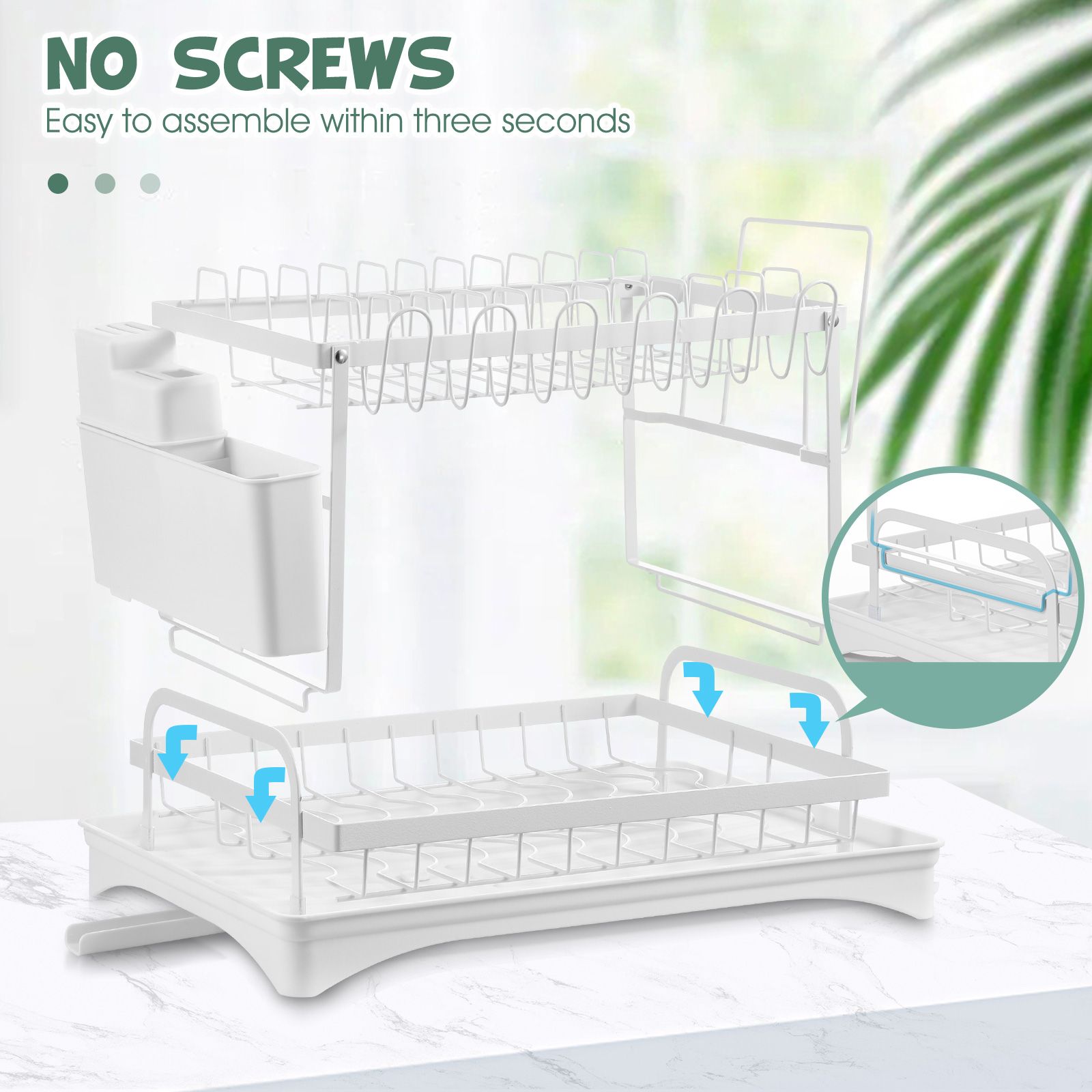 Dish Drying Rack 2 Tier Plate Over Sink Drainer Cutlery Utensil Holder Kitchen Organiser Storage Shelf Auto Drainage