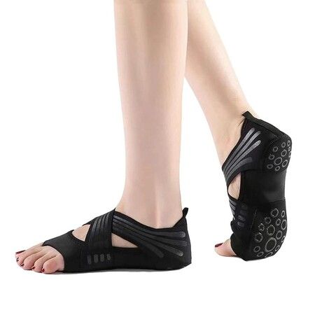Yoga Socks Women Toeless Anti-skid Socks for Pilates Barre Ballet Bikram Workout Size L-Black