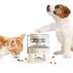 Automatic Dog Feeder, Dog Cat Food Dispenser with Interactive Button Puzzle Trigger Pet Toys Dispensing,  Great for Portion Control and Quick Eaters Color White