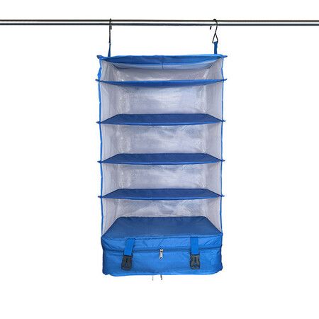 Outdoor Travel Suitcase Storage Bag, Five-Layer Hanging Bag Storage Bag Home Foldable Mesh Storage Bag (Blue)