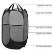 Mesh Pop Up Laundry Basket with Handles Portable Durable Collapsible Storage Collapsible Laundry Bags for Kids Room College Dorm or Travel