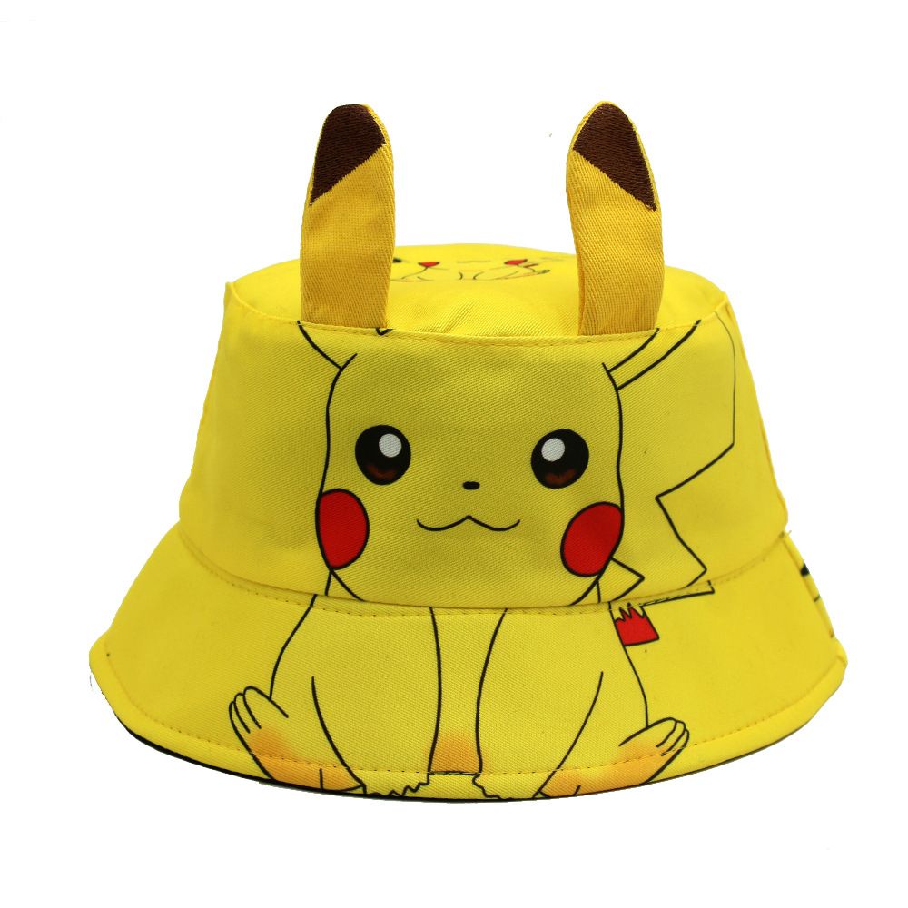 Pikachu Panama Hat Cartoon Fisherman Cap Anime Cute Big Ear Kids Bucket Hat Summer Outdoor Sun Protection Sunshade Hat 54-56cm