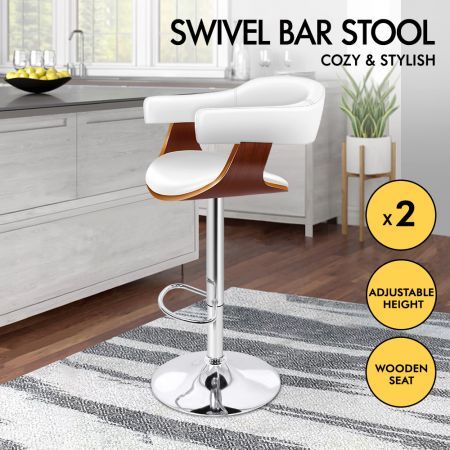 ALFORDSON 2x Bar Stool Joan Kitchen Swivel Chair Wooden Leather Gas Lift White