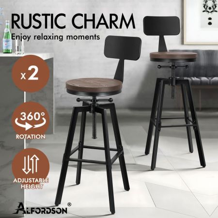 ALFORDSON 2x Bar Stool Retro Kitchen Vintage Chair Industrial Backrest Ezra