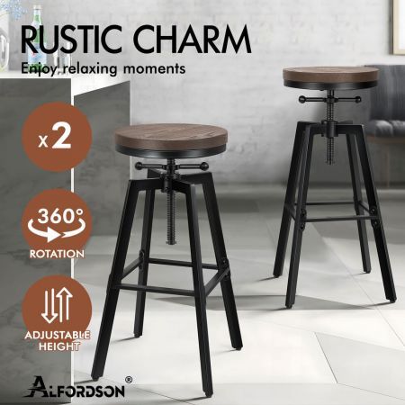 ALFORDSON 2x Bar Stool Retro Kitchen Vintage Chair Industrial Rustic Ezra