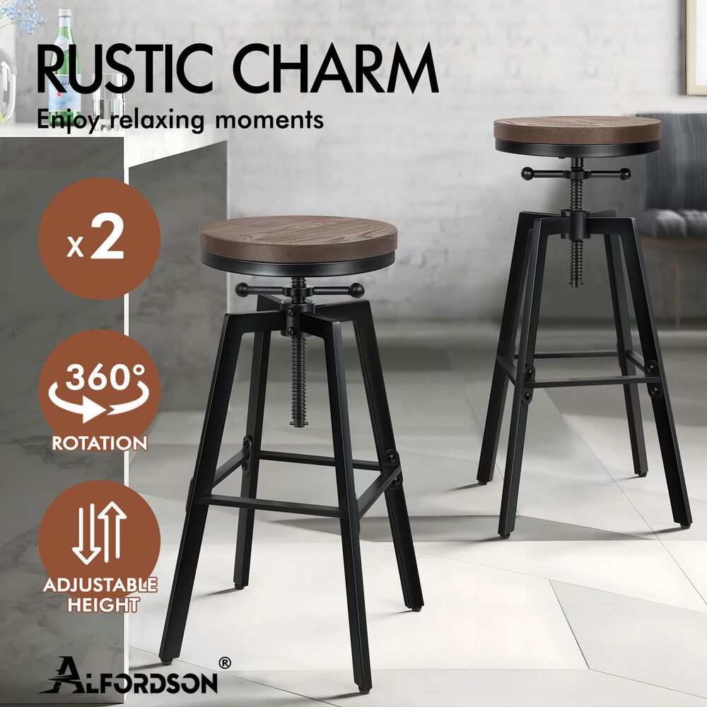 ALFORDSON 2x Bar Stool Retro Kitchen Vintage Chair Industrial Rustic Ezra