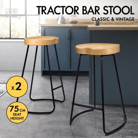 ALFORDSON 2x Bar Stools 75cm Tractor Kitchen Wooden Vintage Chair Natural