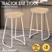 ALFORDSON 2x Bar Stools 75cm Tractor Kitchen Wooden Vintage Chair White