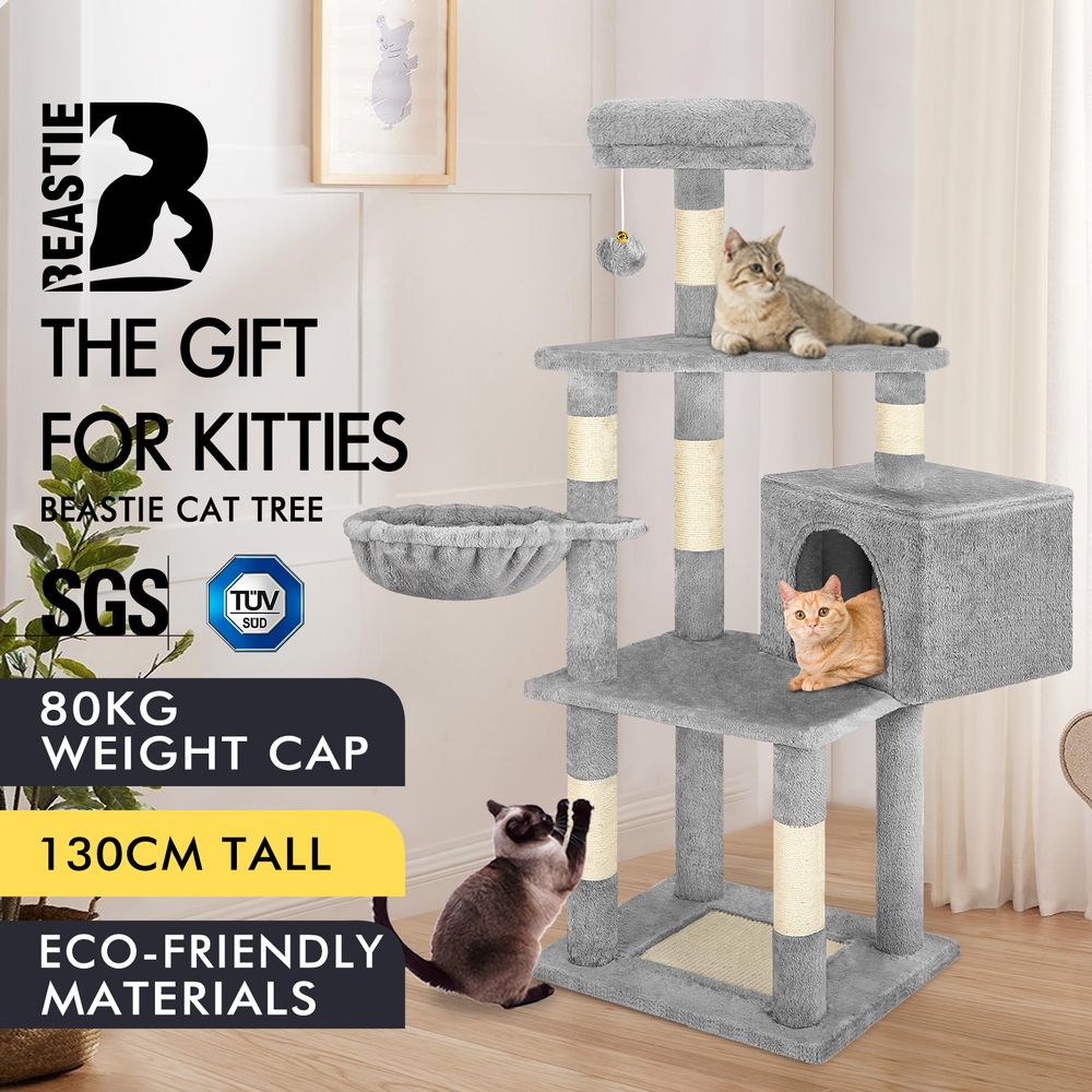 BEASTIE Cat Tree Scratcher Wood Scratching Post Tower Condo House Furniture 130