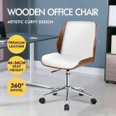 ALFORDSON Wooden Office Chair Computer Chairs Wood Seat PU Leather White