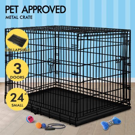 BEASTIE Dog Cage Pet Crate Kennel Cat Foldable Metal Playpen 24" Large
