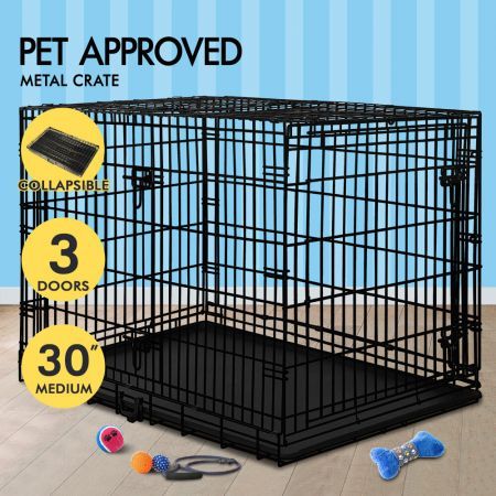 BEASTIE Dog Cage Pet Crate Kennel Cat Foldable Metal Playpen 30" Large