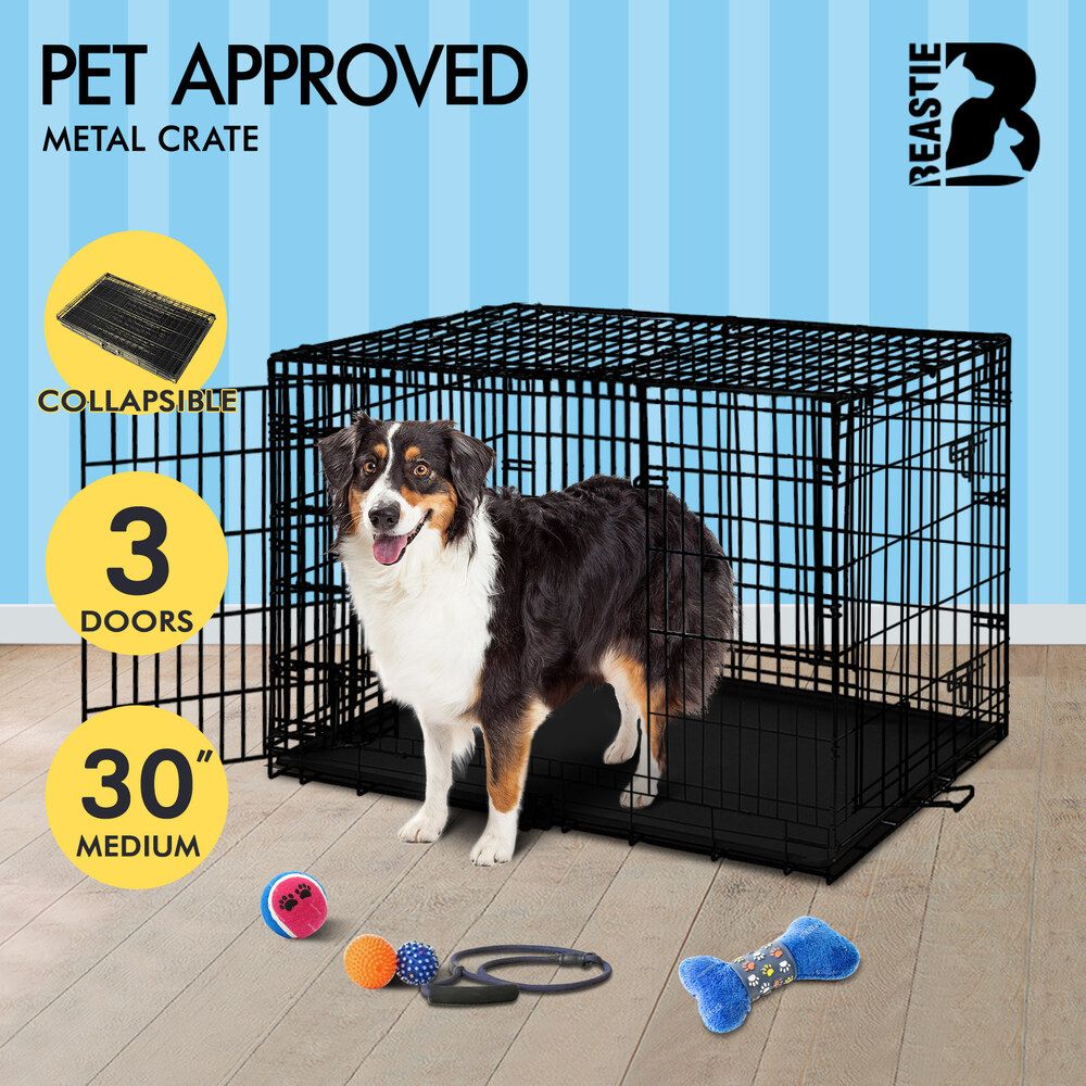BEASTIE Dog Cage Pet Crate Kennel Cat Foldable Metal Playpen 30" Large