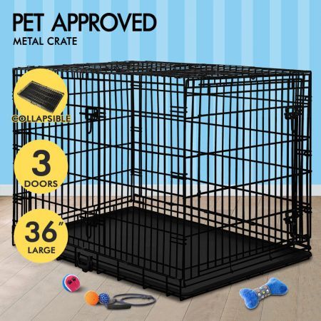 BEASTIE Dog Cage Kennel Metal Pet Crate Cat Collapsible Playpen 36" Large