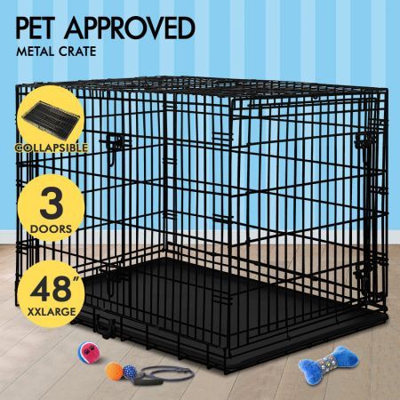 BEASTIE Dog Cage Pet Crate Metal Kennel Cat Collapsible Playpen 48" Large
