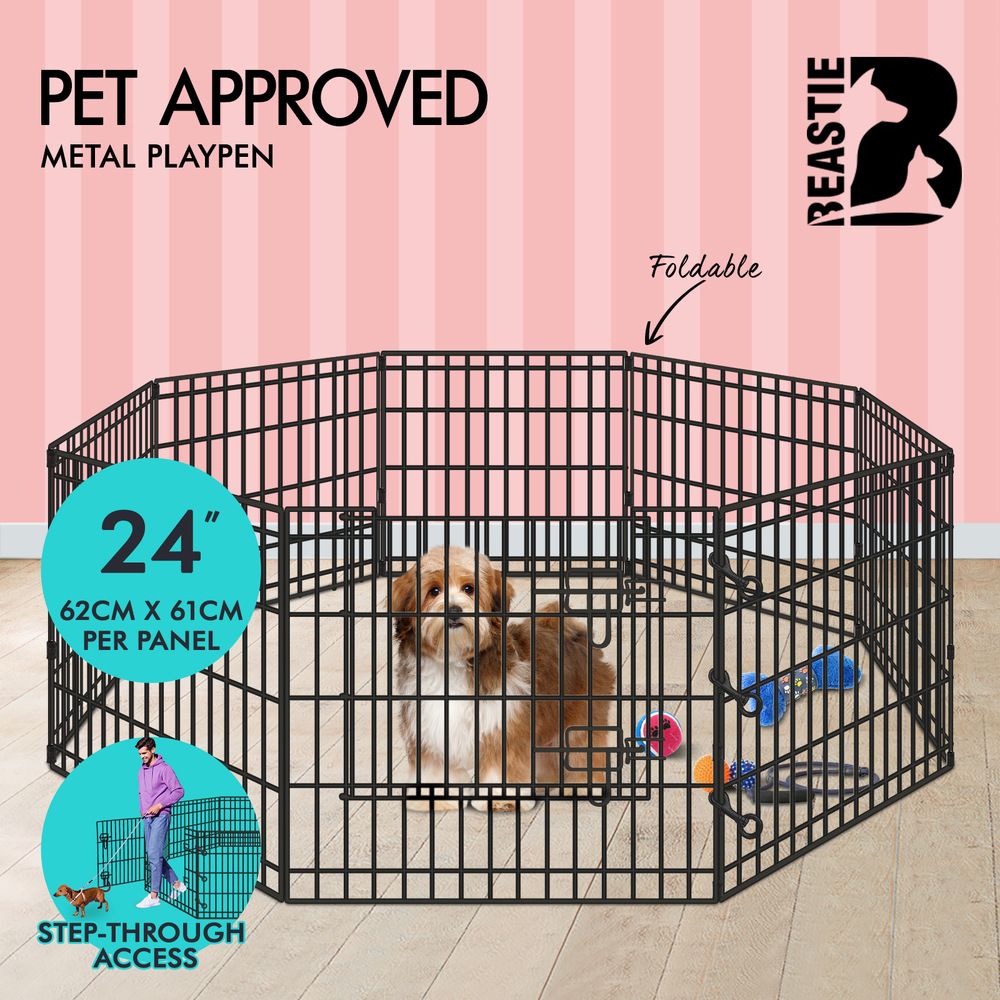 BEASTIE Pet Playpen Dog Panel Enclosure Metal Puppy Fence Exercise Pen 24"