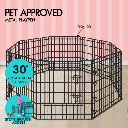 BEASTIE Dog Playpen Pet Metal Fence 8 Panel Enclosure Puppy Exercise Pen 30"